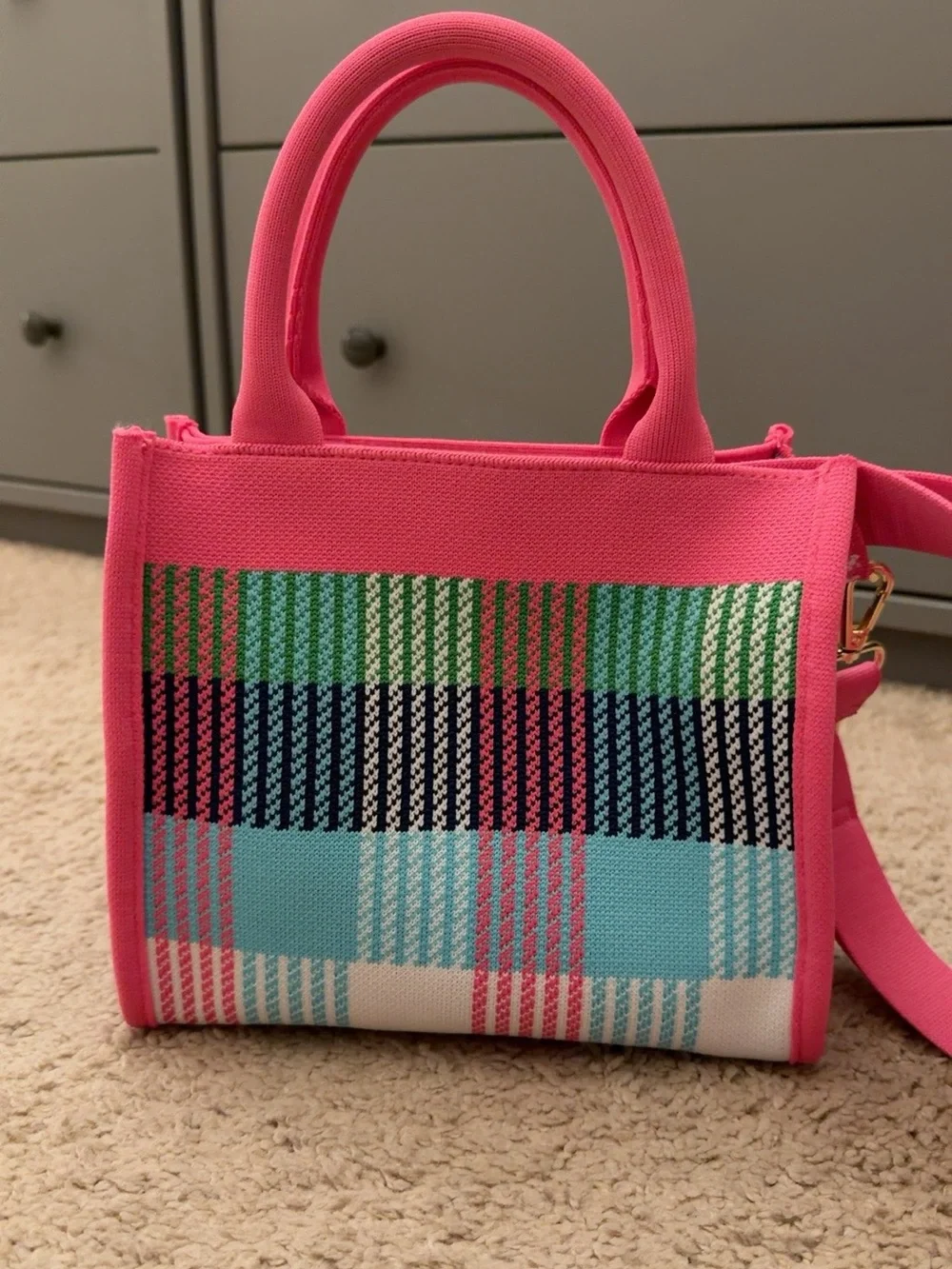 Kate Spade x Target Pink Plaid Knit Crossbody Bag + Bow Charm